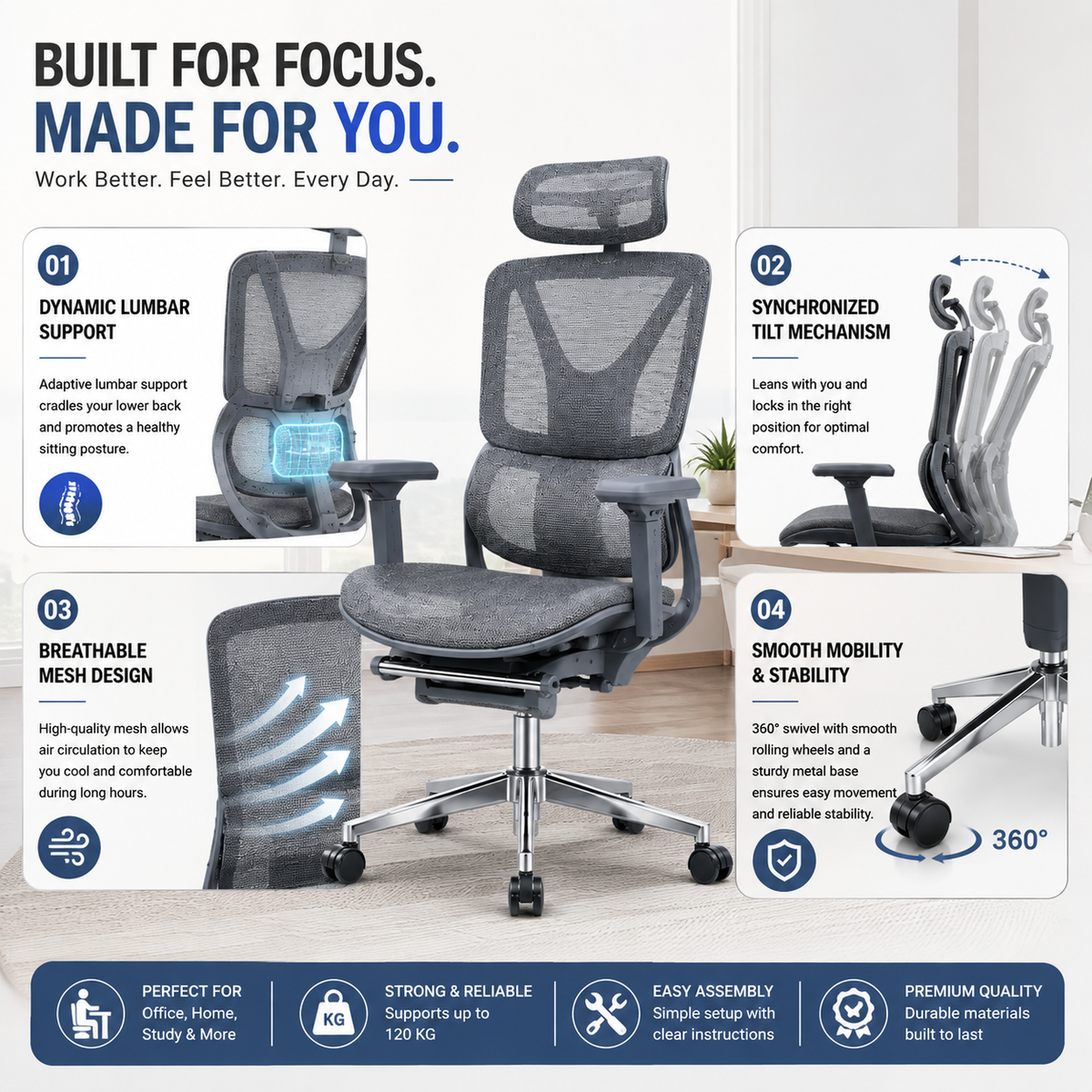 Mesh seat with footrest