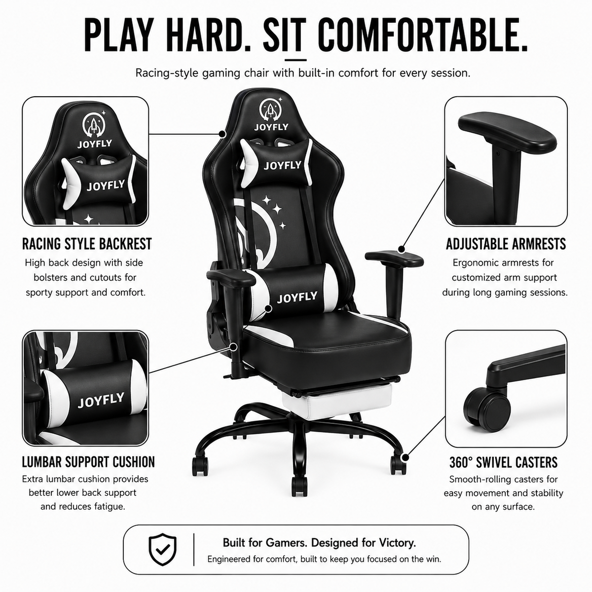 Gaming chair imported with footrest