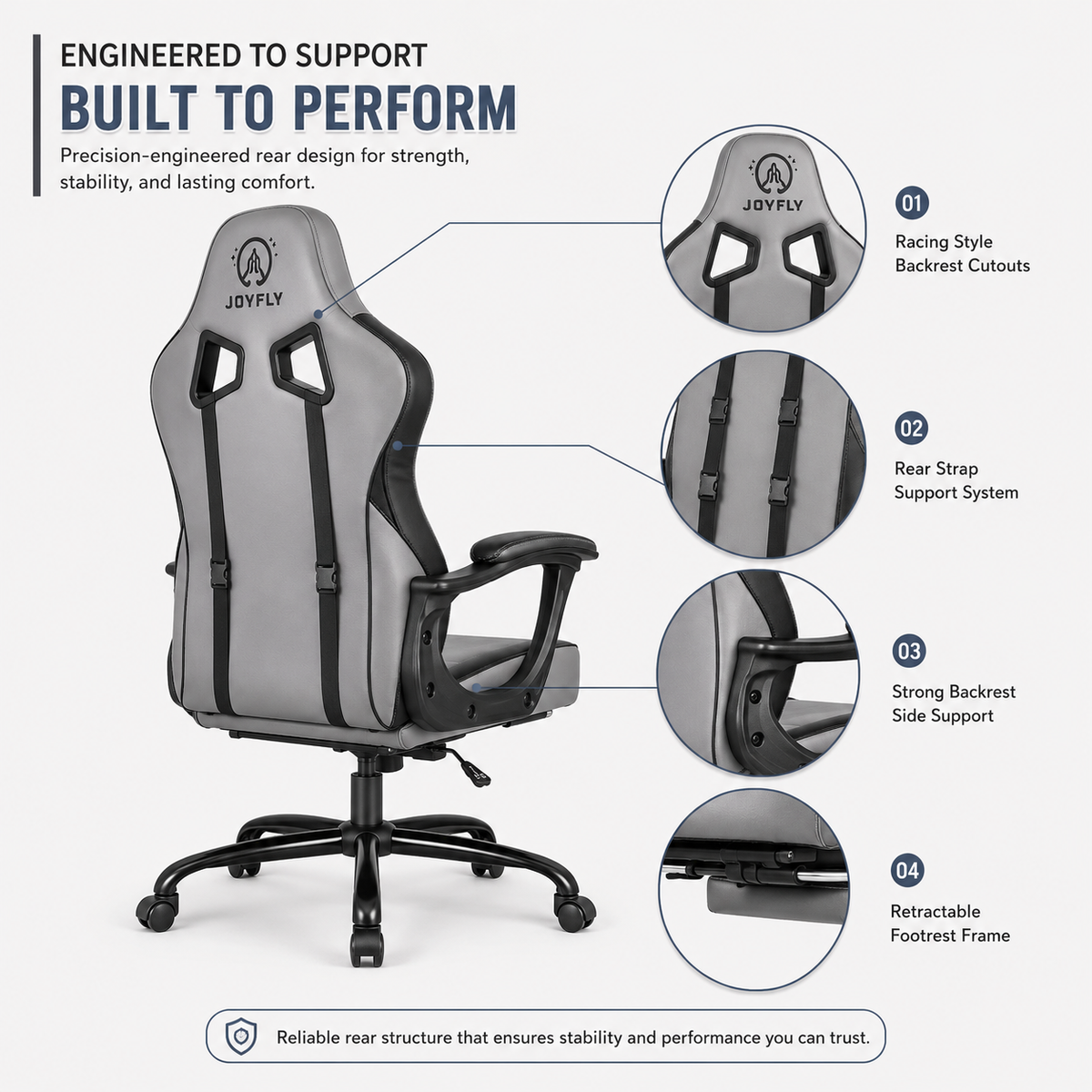 Imported gaming chair grey with footrest