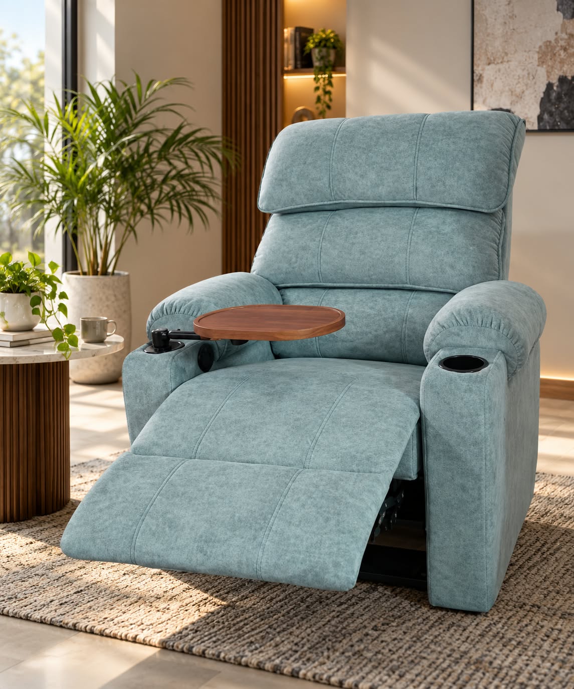 MOTORISED RECLINER SOFA WITH TABLE AND CUPHOLDER