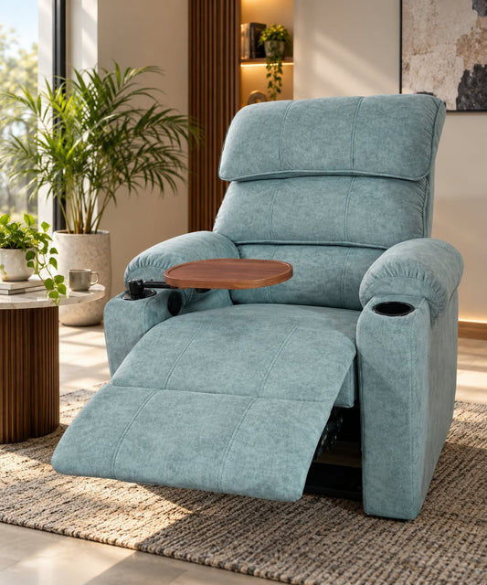 MOTORISED RECLINER SOFA WITH TABLE AND CUPHOLDER