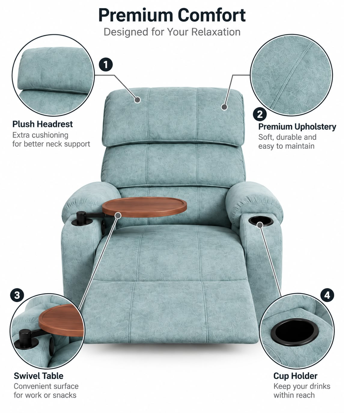 MOTORISED RECLINER SOFA WITH TABLE AND CUPHOLDER