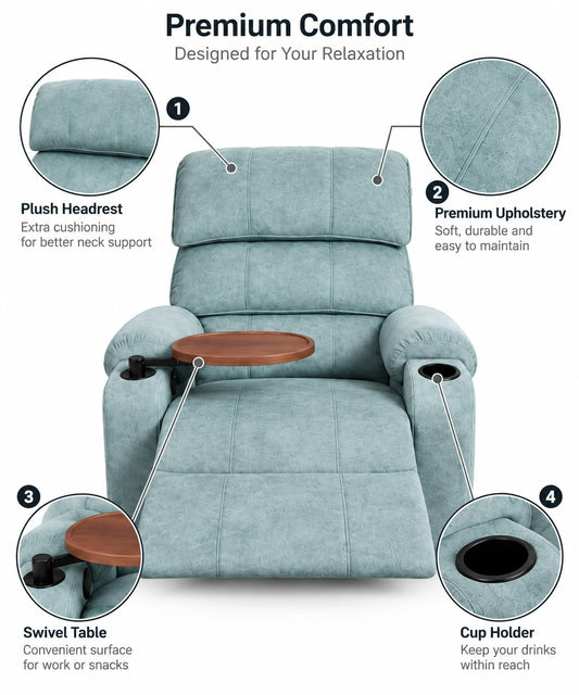 MOTORISED RECLINER SOFA WITH TABLE AND CUPHOLDER