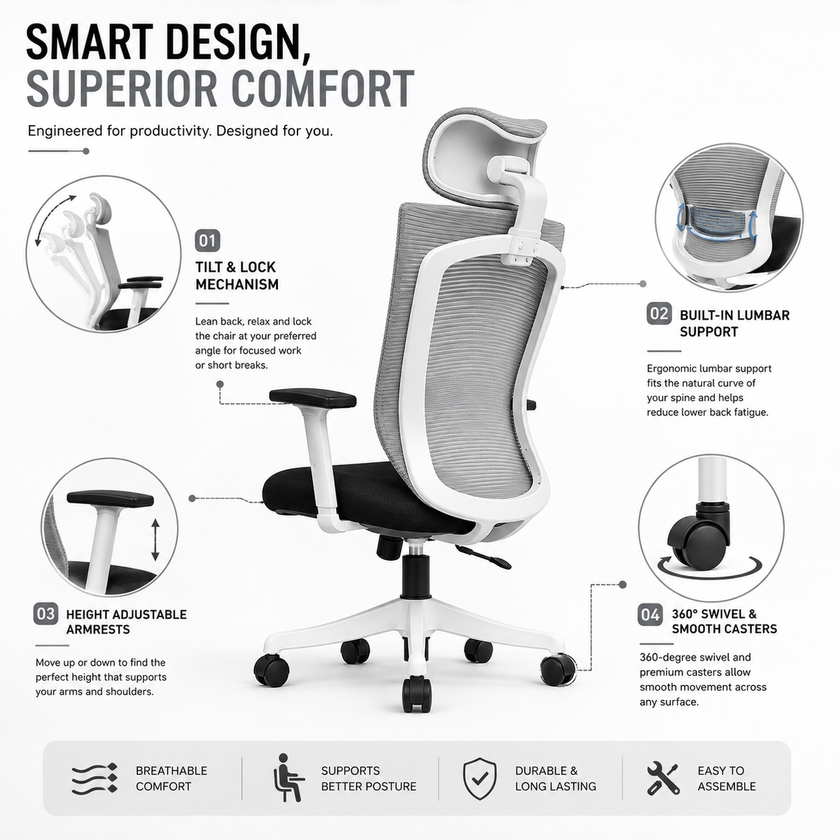 Anti fatigue smart white