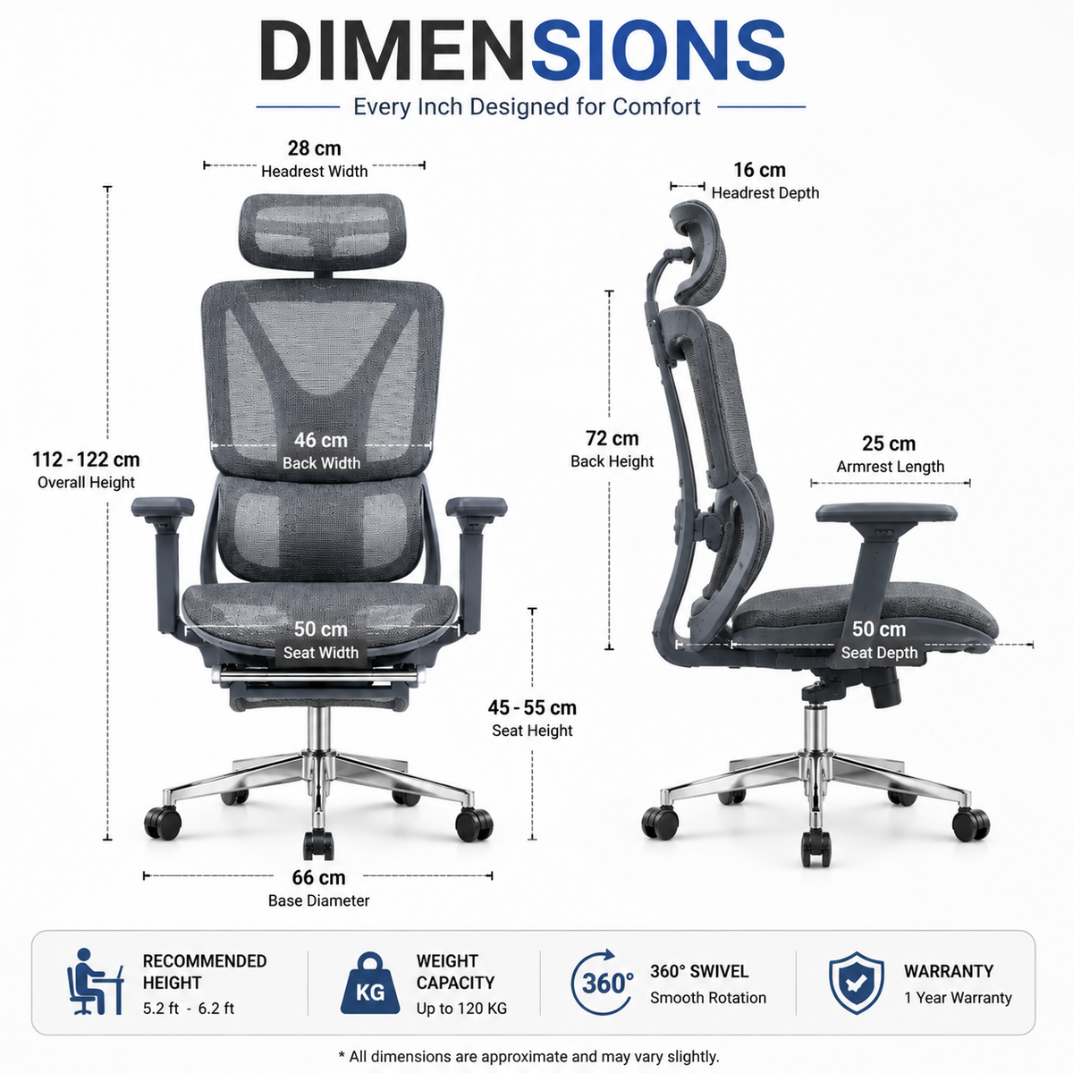 Mesh seat with footrest