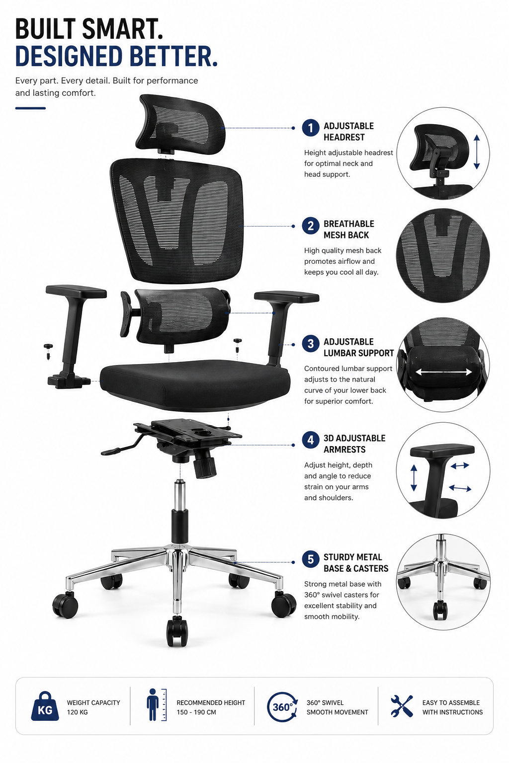 Venzo cushion with 3rd armrest anytime locking mechanish