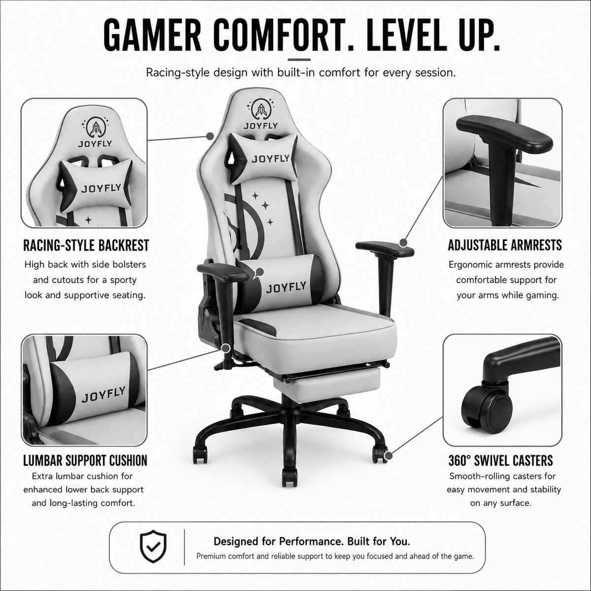 Imported gaming chair grey with footrest