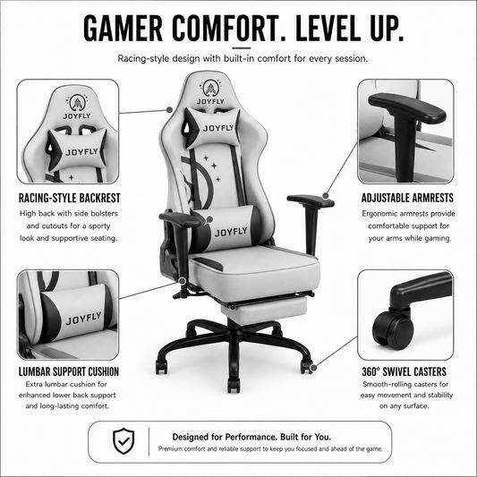 Imported gaming chair grey with footrest